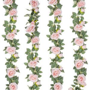 4Pcs(26 FT) Artificial Rose Vine Fake Flower Garland Fake Silk Rose Hanging Vine